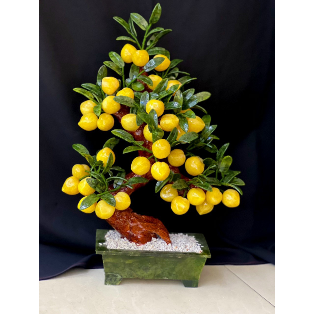 Cây đào trường thọ đế vuông quả nhỏ ( 3cm- 3.5cm) đá ngọc hoàng long - cây 28 quả & 38 quả