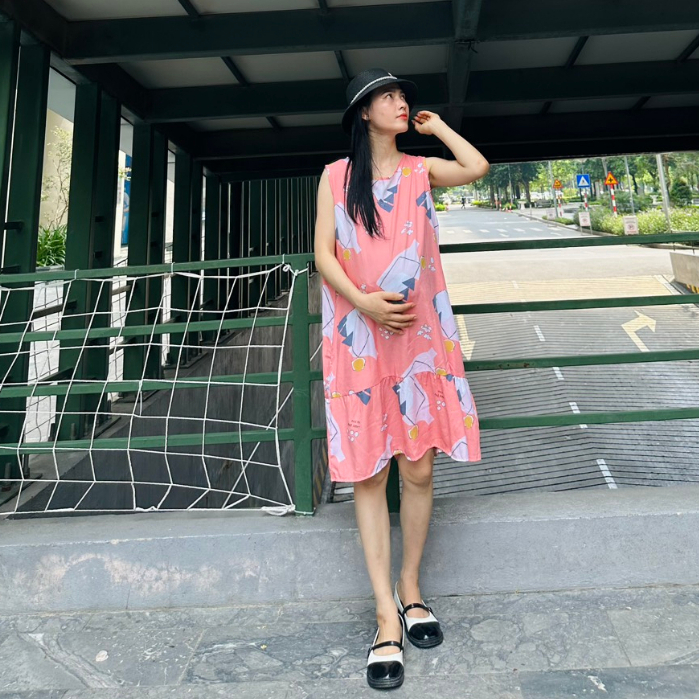Váy lanh bầu dáng suông, mặc nhà Mùa HÈ cho bà bầu