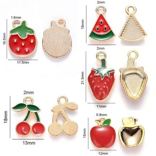 Charm kim loại tráng men hình trái táo, dâu tây, cherry, dưa hấu, trái cây