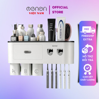 Bộ 2 Nhả Kem Đánh Răng Tự Động OENON Kèm Cốc và Miếng Dán Tường Gạch Men
