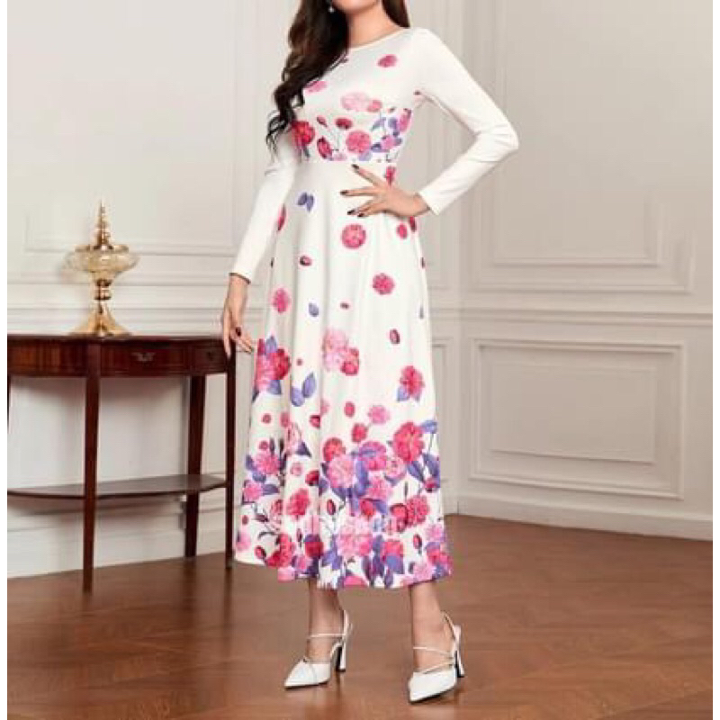 Đầm midi hoa Ted Baker dài tay size 0