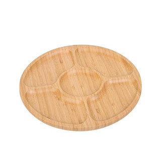 Khay gỗ tròn bằng tre chia ngăn - khay gỗ hoa 5 cánh
