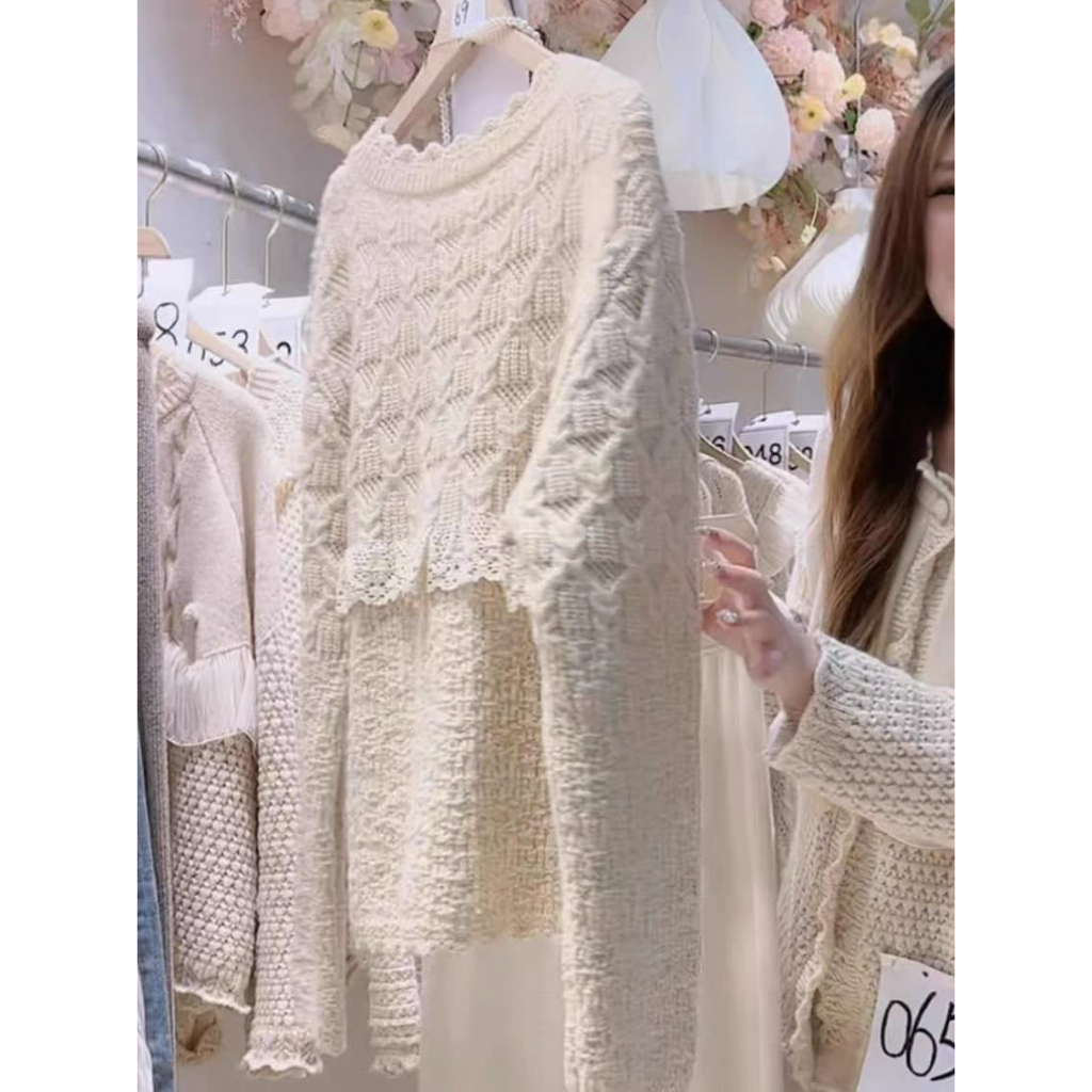 Áo khoác len be phối ren 2 tầng xinh