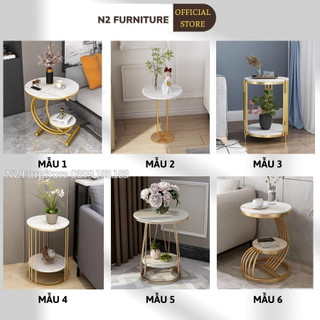Kệ, Bàn góc, Bàn trà sofa N2 Furniture mặt đá vân mây khung sắt sơn tĩnh điện nội thất phòng khách cafe ban công BG01
