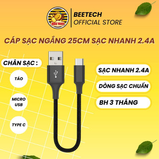 Cáp sạc ngắn bọc dù chân ip - micro usb - type c, dây sạc nhanh 2.4A dùng cho sạc dự phòng ... - Beetech