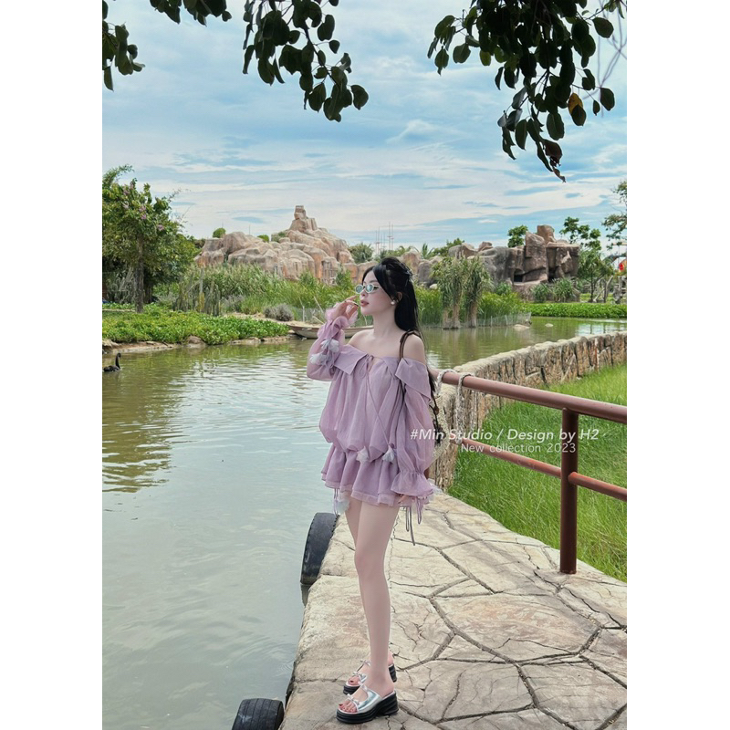 Váy Nữ Tơ Bánh bèo Chun Vai Dây Buộc V45