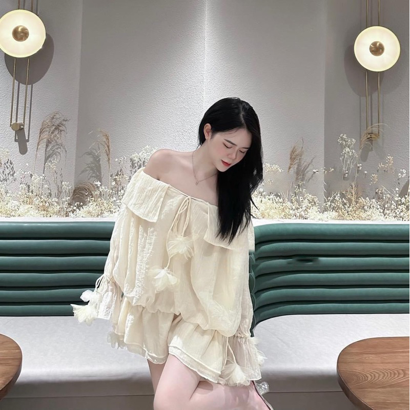 Váy Nữ Tơ Bánh bèo Chun Vai Dây Buộc V45