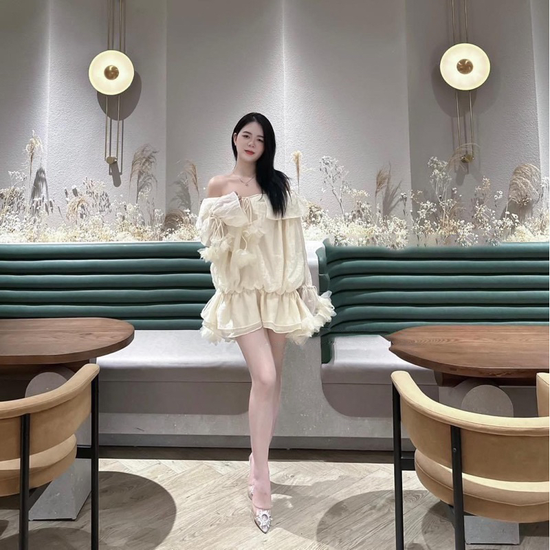 Váy Nữ Tơ Bánh bèo Chun Vai Dây Buộc V45