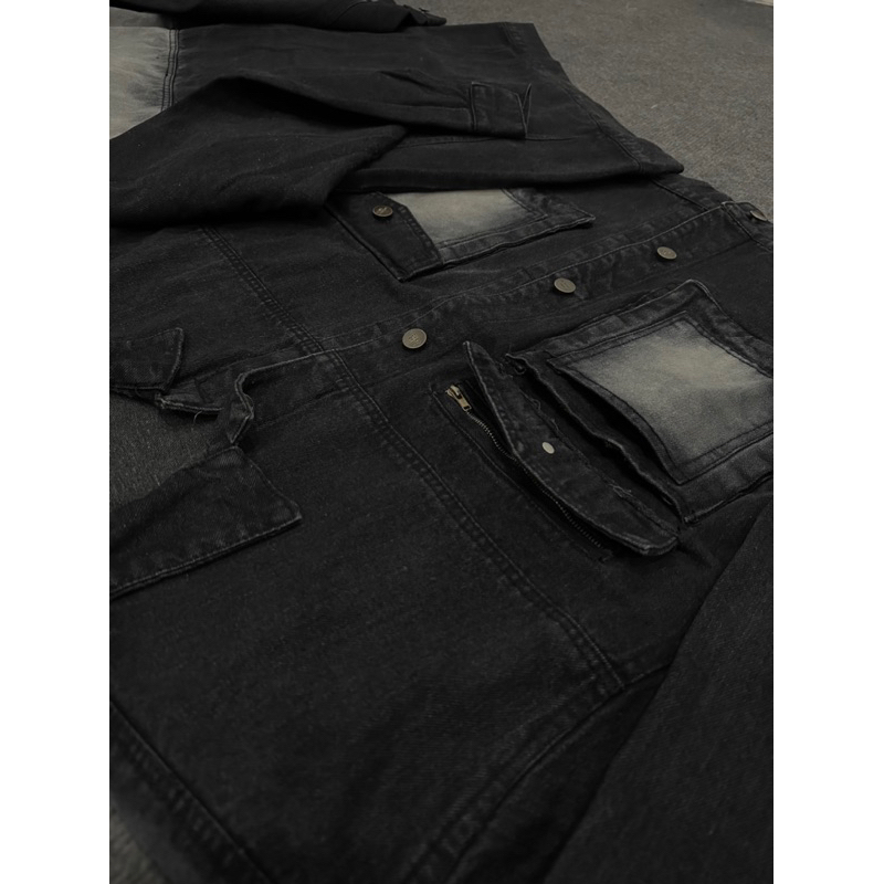 Áo Khoác Jeans Nam Nữ From Rộng Chất Vải Dầy Dặn Màu Đen Phối Xám, Thời Trang Unisex Phong Cách Trẻ Trung Năng Động