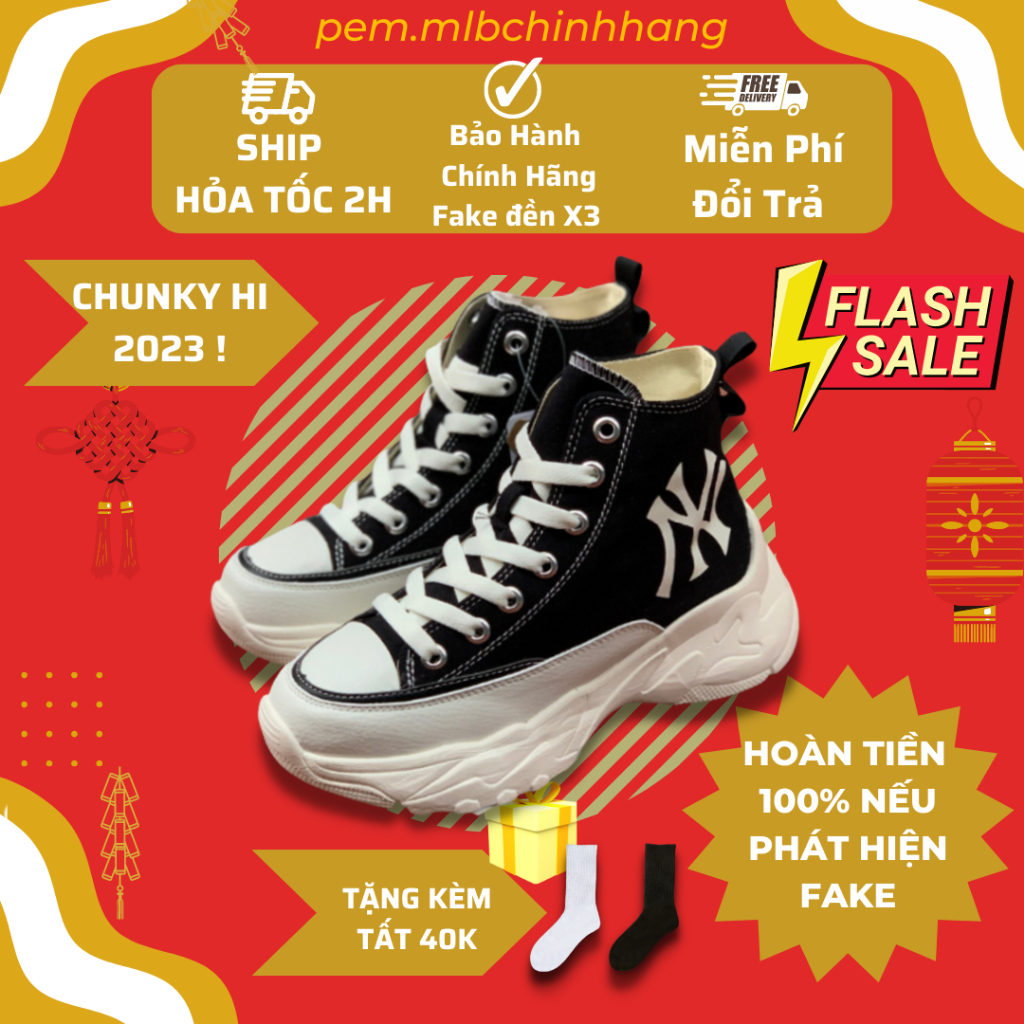 MLB chính hãng bản mới 2023, MLB chunky high lite đen độn đế cao 5-7cm, check ra FAKE hoàn tiền X3
