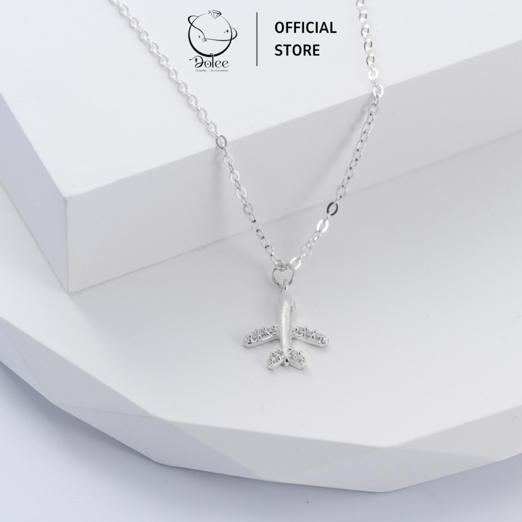 Dây chuyền nữ Dolee Silver, vòng cổ bạc 9925 mặt hình máy bay đính đá Airplane Necklace