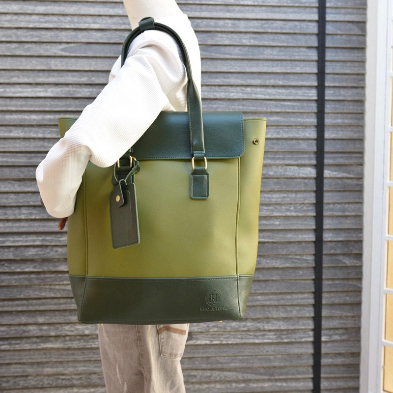 Túi da KHÔISTORE | Max_Túi tote balo đeo chéo đa năng_Túi thiết kế_Hàng thủ công_Túi du lịch_Công sở_Màu xanh lá