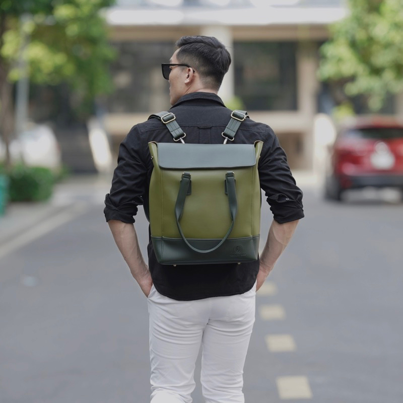 Túi da KHÔISTORE | Max_Túi tote balo đeo chéo đa năng_Túi thiết kế_Hàng thủ công_Túi du lịch_Công sở_Màu xanh lá