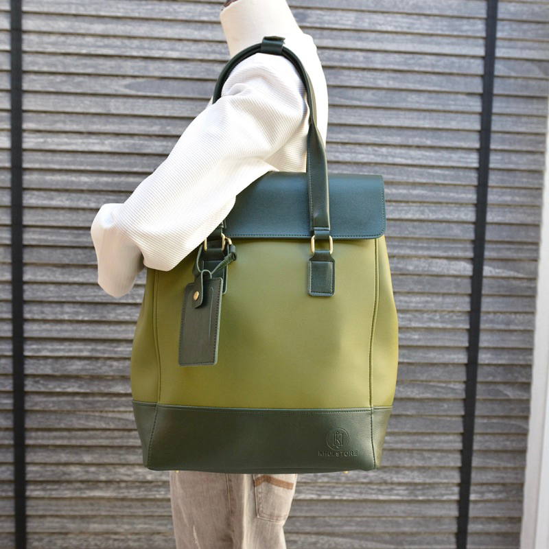 Túi da KHÔISTORE | Max_Túi tote balo đeo chéo đa năng_Túi thiết kế_Hàng thủ công_Túi du lịch_Công sở_Màu xanh lá