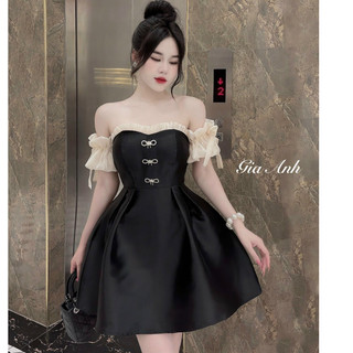 Đầm trễ vai tiểu thư bigsize 55-90kg đính nơ dễ thương, mặc đi chơi đi tiệc đều được