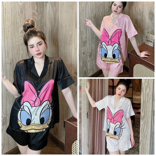 Pijama đùi lụa xước hình vịt