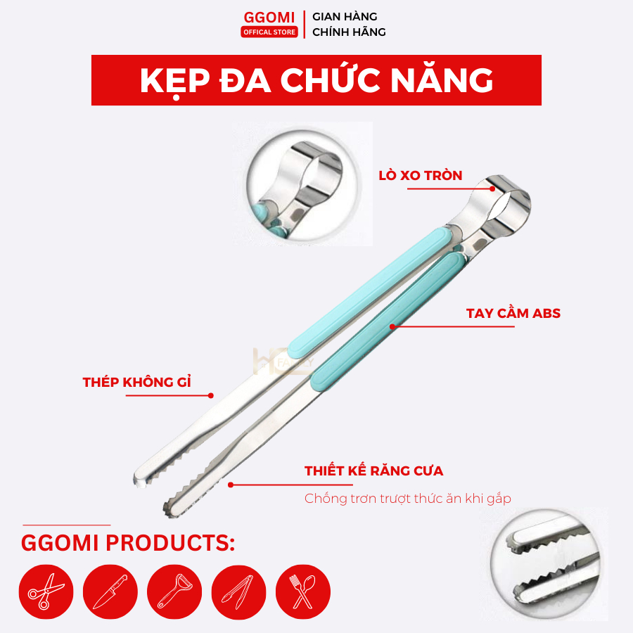 Kẹp Gắp Thức Ăn, Kẹp Gắp Thịt Nướng GG207 GG208 GG209 có ốp nhựa chống nóng an toàn khi sử dụng