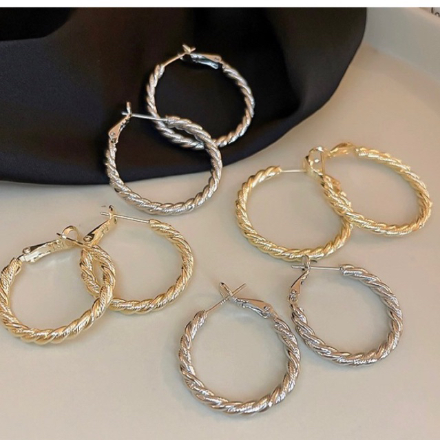 Bông tai khoen tròn xoắn đôi nhỏ 3cm , khuyên tai phong cách retro