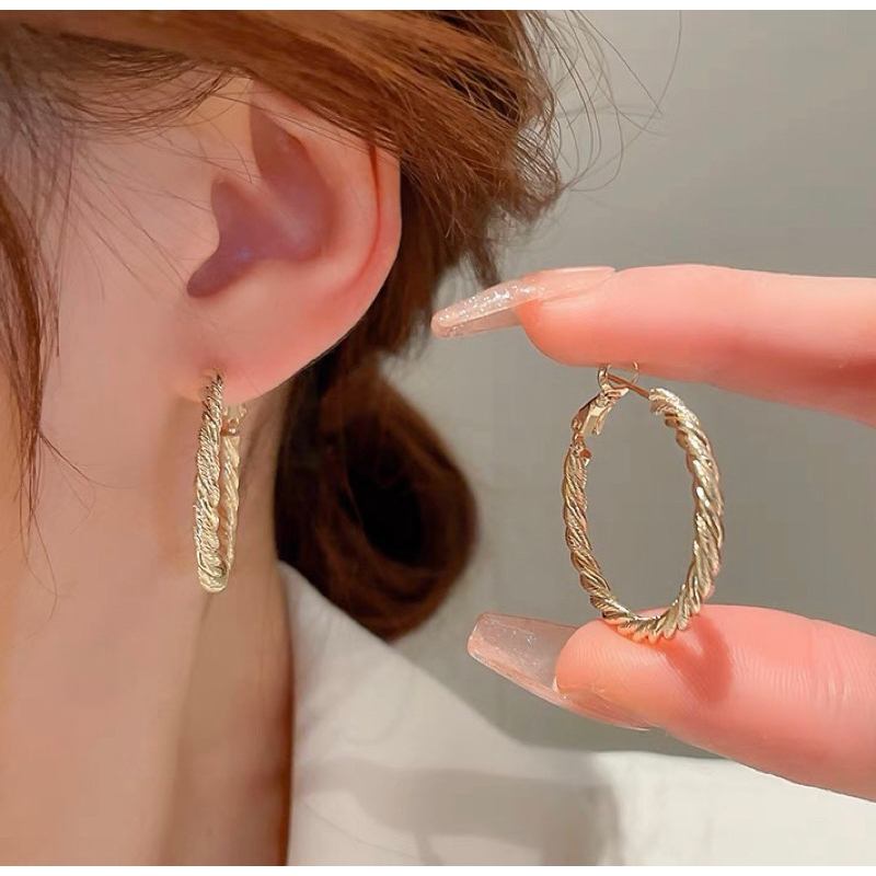 Bông tai khoen tròn xoắn đôi nhỏ 3cm , khuyên tai phong cách retro