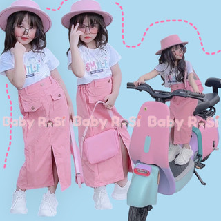 Sét áo smile kèm chân váy dài hồng cam cho bé gái
