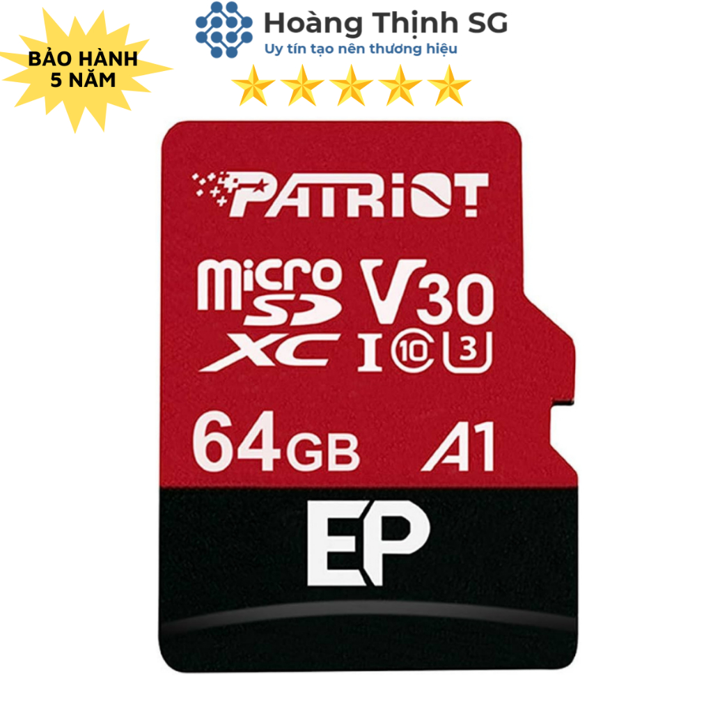 Thẻ nhớ 32GB 64GB 128GB MicroSD PATRIOT, có kèm Adapter bảo hành 5 năm - Hàng chính hãng