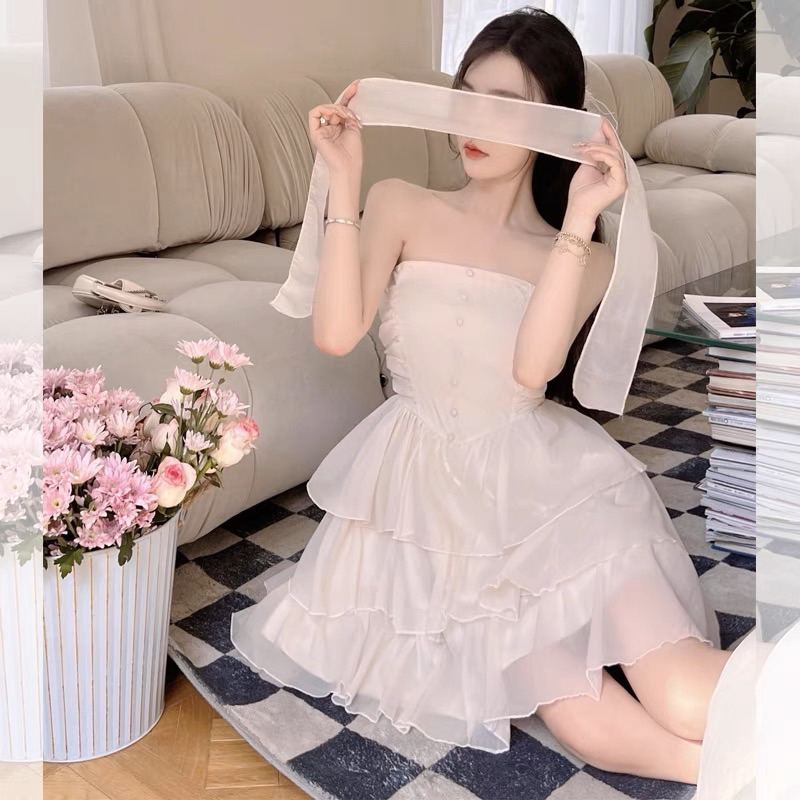 Đầm dáng ngắn 𝐋𝐀𝐋𝐀𝐃𝐔𝐃𝐔 cúc ngực sexy nhiều màu xinh xắn ngọt ngào baby