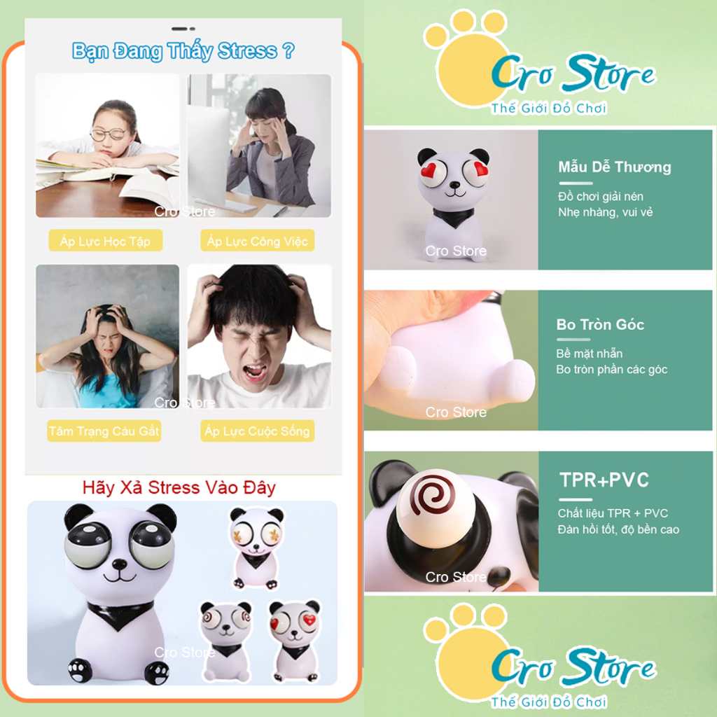 Gấu Trúc Panda Đồ Chơi Bóp Lòi Mắt Xả Stress, Xả Giận, Lắc Bóp Tay Hài Hước, Đàn Hồi Tốt