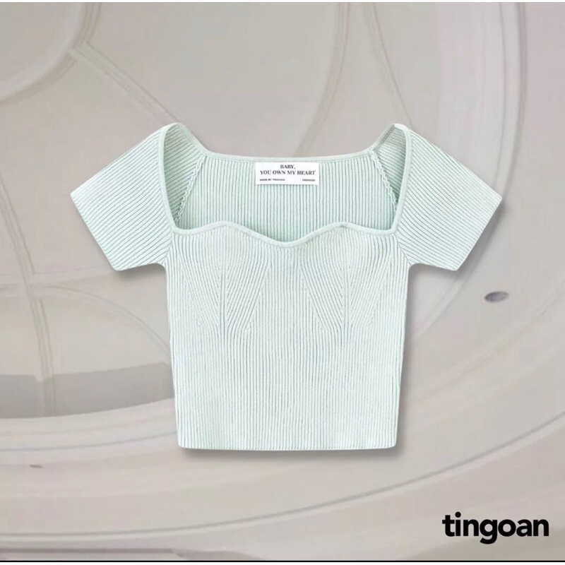 TINGOAN® - Áo len xù ngắn tay cổ lượn viền mint DATE MAKER TOP/MINT phiên bản mới nhất tháng 6 năm 2023