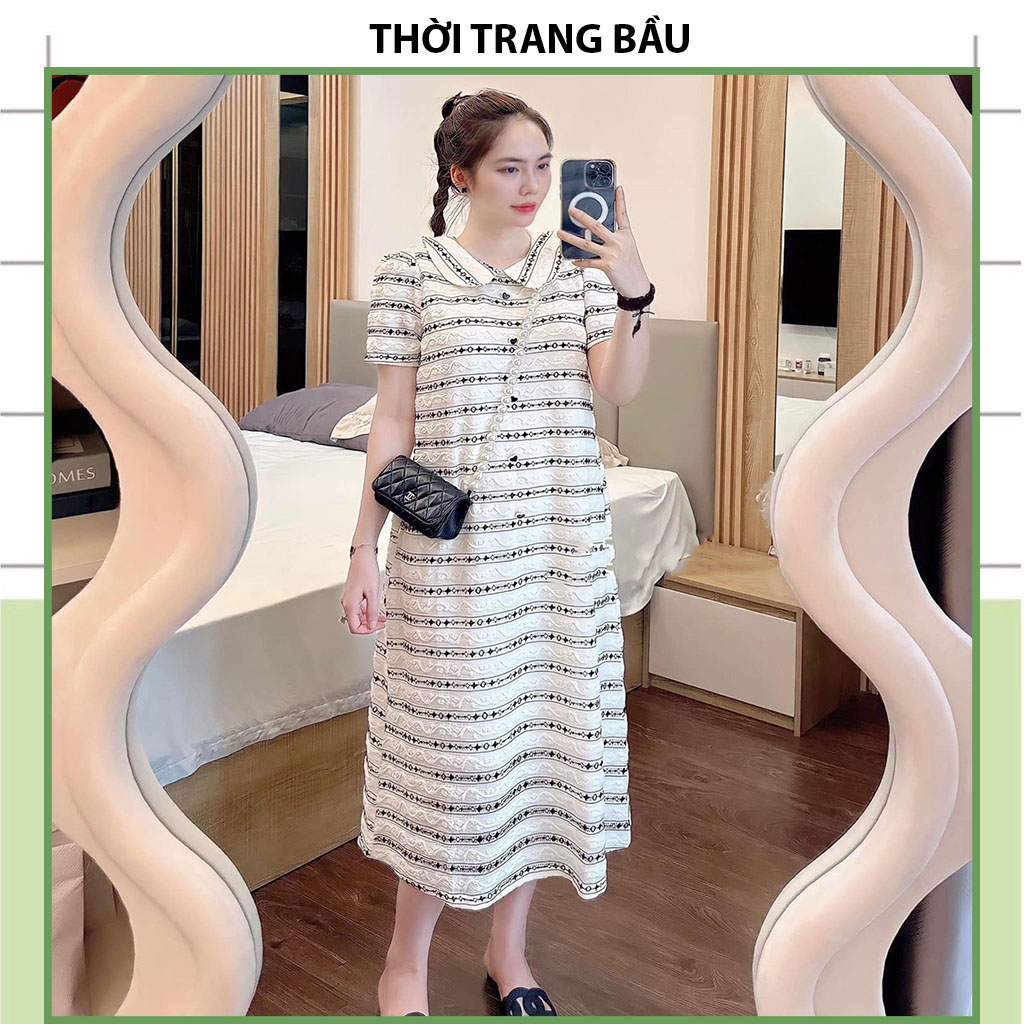 VÁY ĐẦM BẦU KẺ DÁNG XUÔNG CỔ SƠ MI-ĐẦM BẦU CÔNG SỞ DỰ TIỆC CỰC SANG VẢI MỀM MÁT FRESIZE GIÁ RẺ CHO MẸ