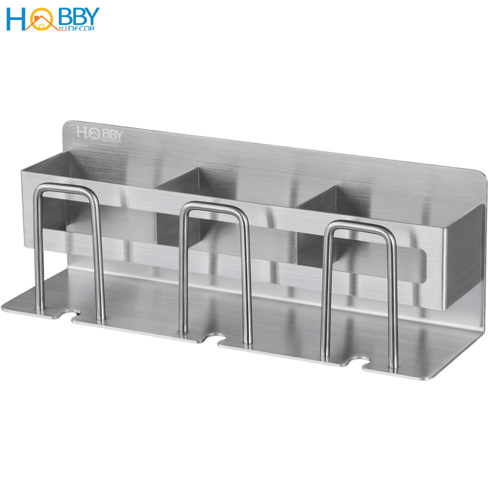 Kệ để bàn chải kem đánh răng 3 ngăn dán tường HOBBY home decor CD4M inox 304