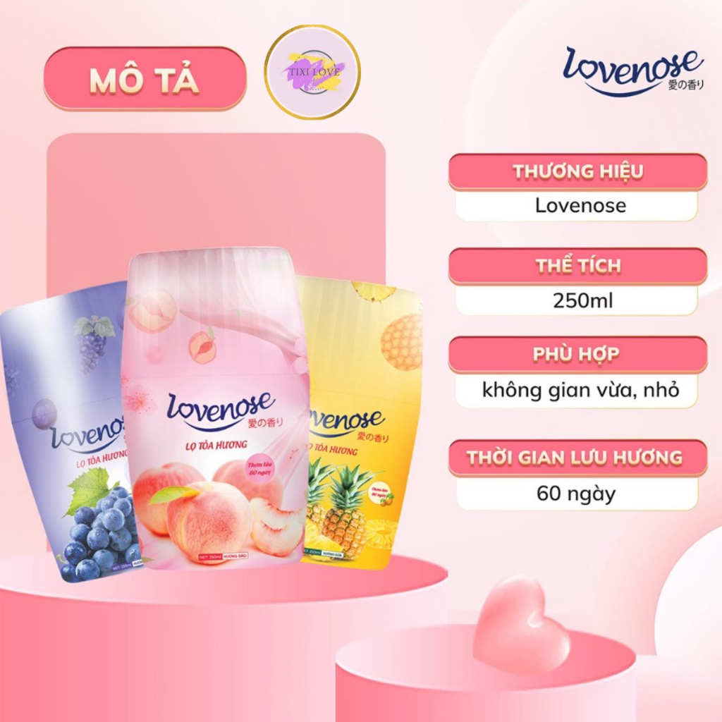 Lọ tỏa hương Lovenose dung tích 250 ml mùi hương hoa quả tự nhiên, lọ để thơm phòng khử mùi hôi thơm lâu 90 ngày