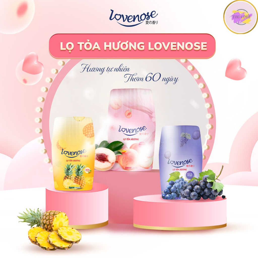 Lọ tỏa hương Lovenose dung tích 250 ml mùi hương hoa quả tự nhiên, lọ để thơm phòng khử mùi hôi thơm lâu 90 ngày