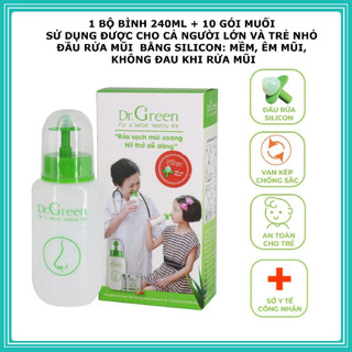 Bình rửa mũi Dr Green đầu rửa silicon và 10 gói muối [có video]