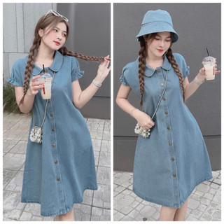 Đầm Váy Jeans Nữ Xòe Phối Cổ Sen Xinh Xắn Dành Cho Các Nàng Teen Diện Đi Dạo Phố, Hẹn Hò