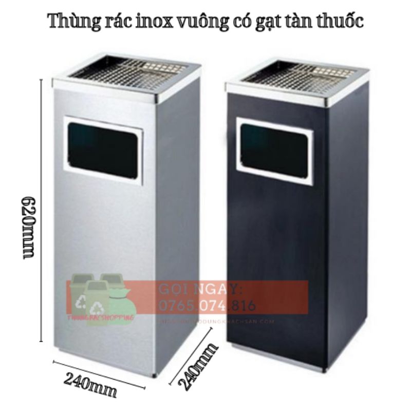 Thùng Rác Gạt Tàn Thuốc Hình Vuông Inox