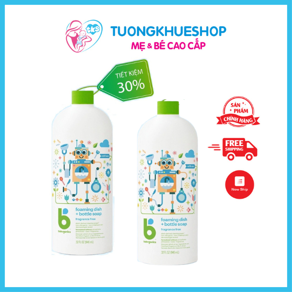 Mẫu mới Nước rửa bình sữa Babyganics 964ml chai refil