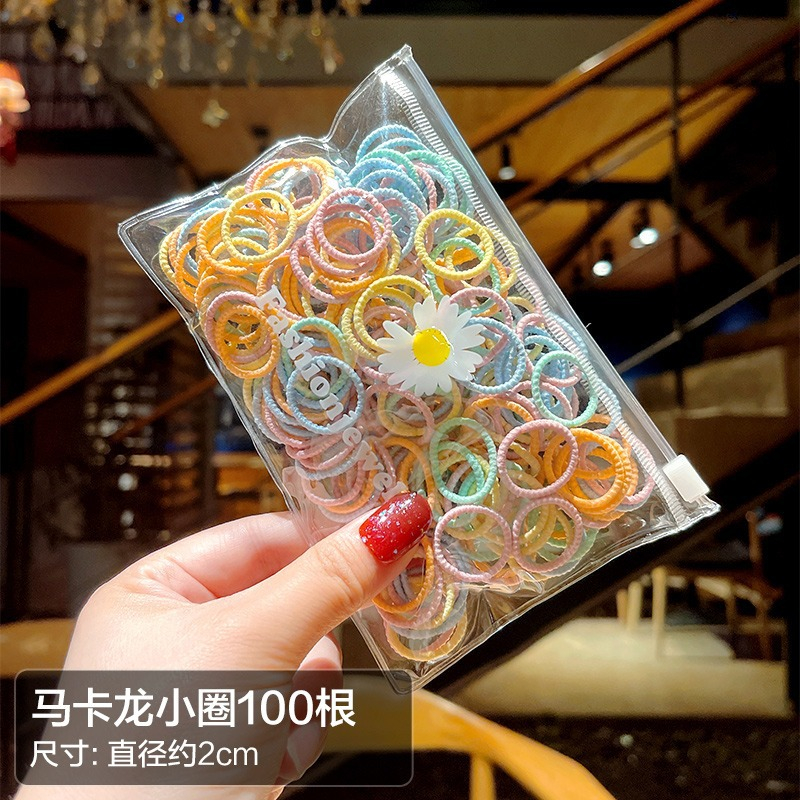 Set 100c Dây Buộc Tóc Nhỏ Kèm Túi Đựng Cho Bé Gái Co Giãn Nhiều Màu L081