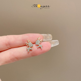 Khuyên tai nữ chân bạc S925 - Bông tai hình chú nai chuôi sỏ 925 - Phụ kiện thời trang STRANGERR