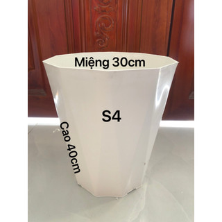 { 4 Cái } Chậu Nhựa Kim Cương S4 Trồng Cây Màu Trắng