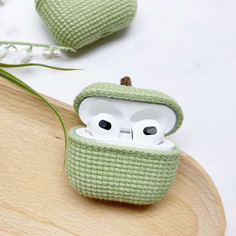 Case airpod bằng len/ Vỏ bảo vệ tai nghe bằng len trái táo xanh ngộ nghĩnh đáng ( kèm case nhựa)