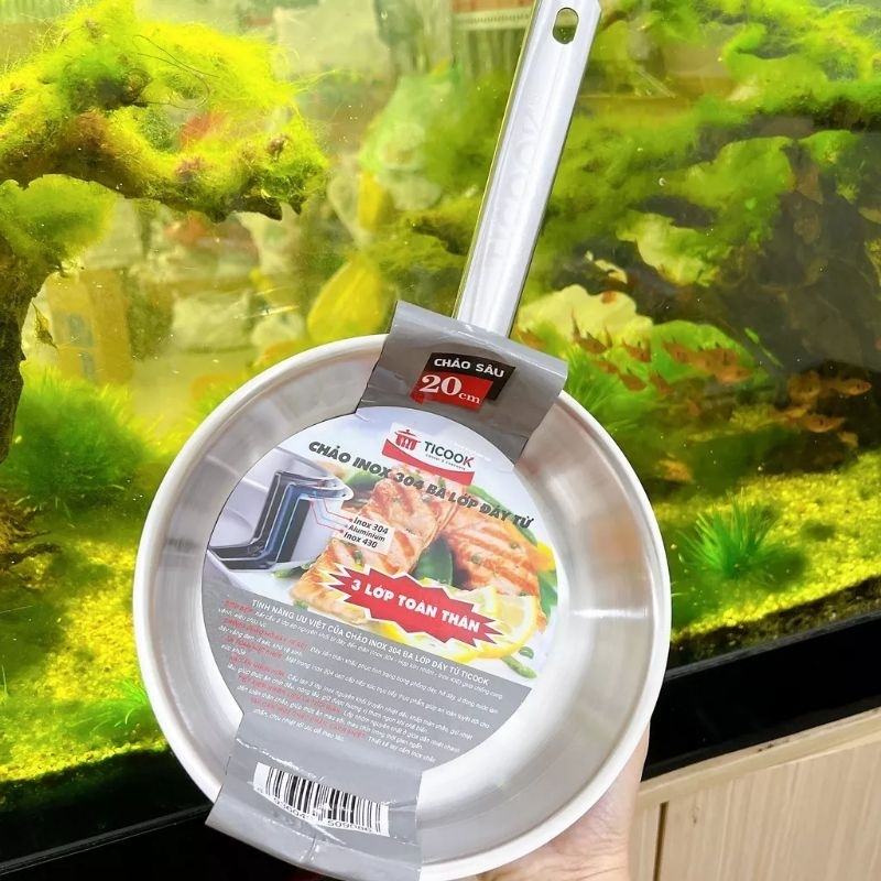 Chảo Inox 304 TICOOK 3 Đáy CAO CẤP XỊN XÒ - Chảo đáy từ inox 304 dùng mọi loại bếp 20cm