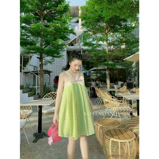 Váy Đầm Nữ Dáng Suông Váy 2 Dây Nơ Ngực Chất Xô Cao Cấp,Đầm Babydoll Đi Chơi Dễ Thương