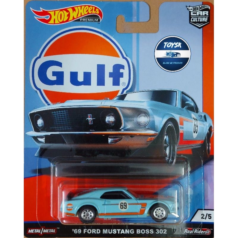 Toysk xe mô hình tĩnh 69 Ford Mustang Boss 302 Hotwheels Premium Xanh dương Gulf tỷ lệ 1:64