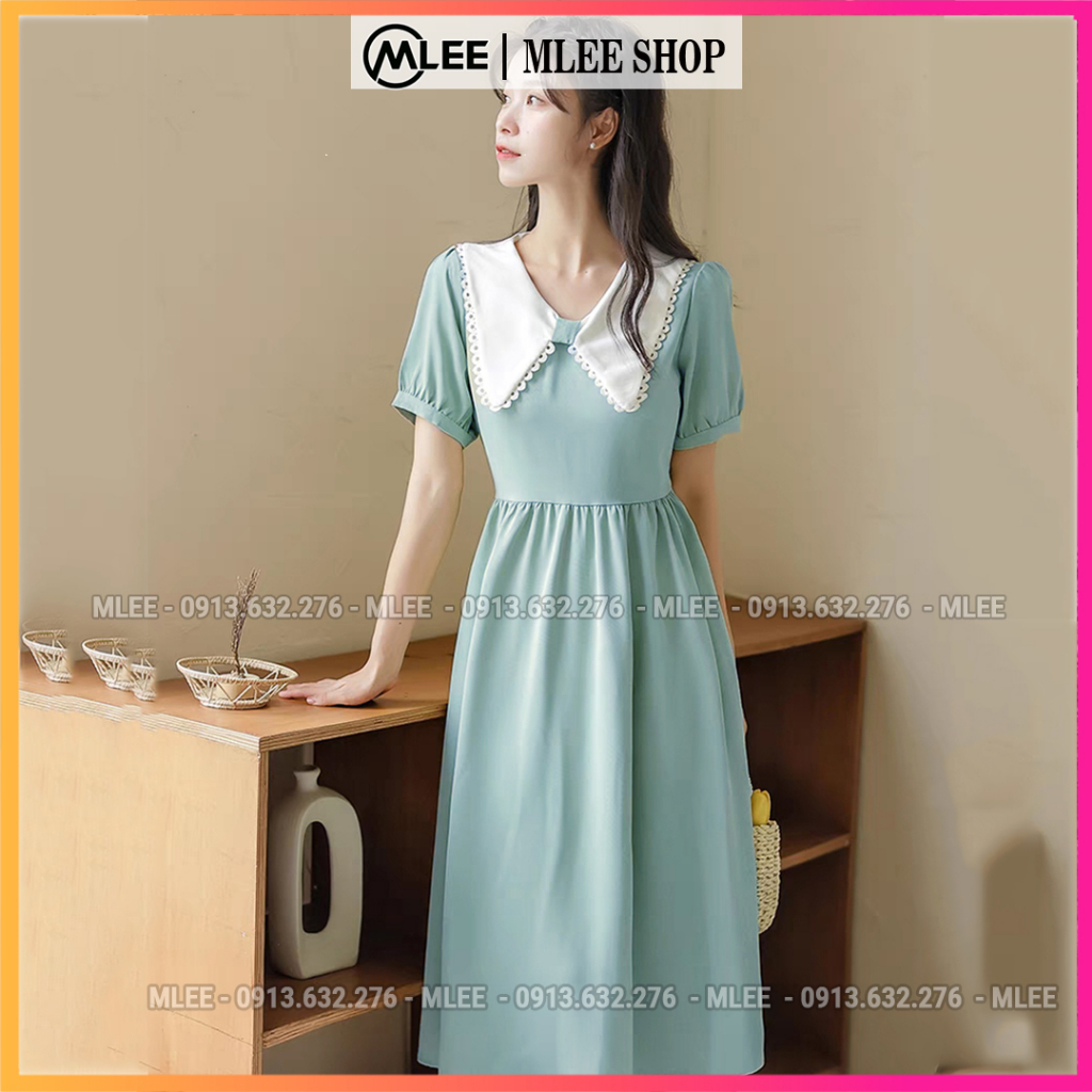 Váy đầm bầu công sở MLEE SHOP cổ phối ren xinh xắn, đầm bà bầu đẹp