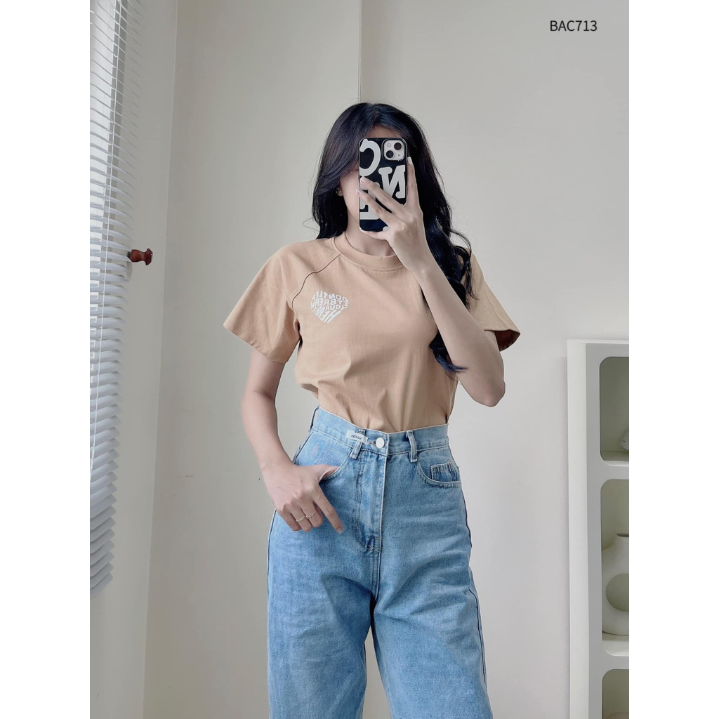 Áo thun form vừa babytee in tim ngực CHIBEST BAC713