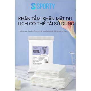 Khăn tắm và khăn mặt SPORTY nhỏ gọn làm từ vải không dệt thấm hút nhanh, tái sử dụng nhiều lần