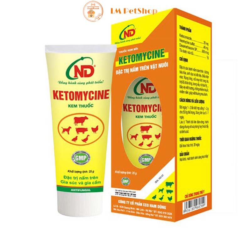 Kem bôi nấm trên chó mèo, gia súc gia cầm an toàn Ketomycine Tuýp 25g - LmPetshop