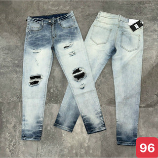 Quần jeans nam rách vá gối màu xanh chất bò cao cấp co dãn 4 chiều đẹp form dáng rin skinny ADO 24 mẫu mới