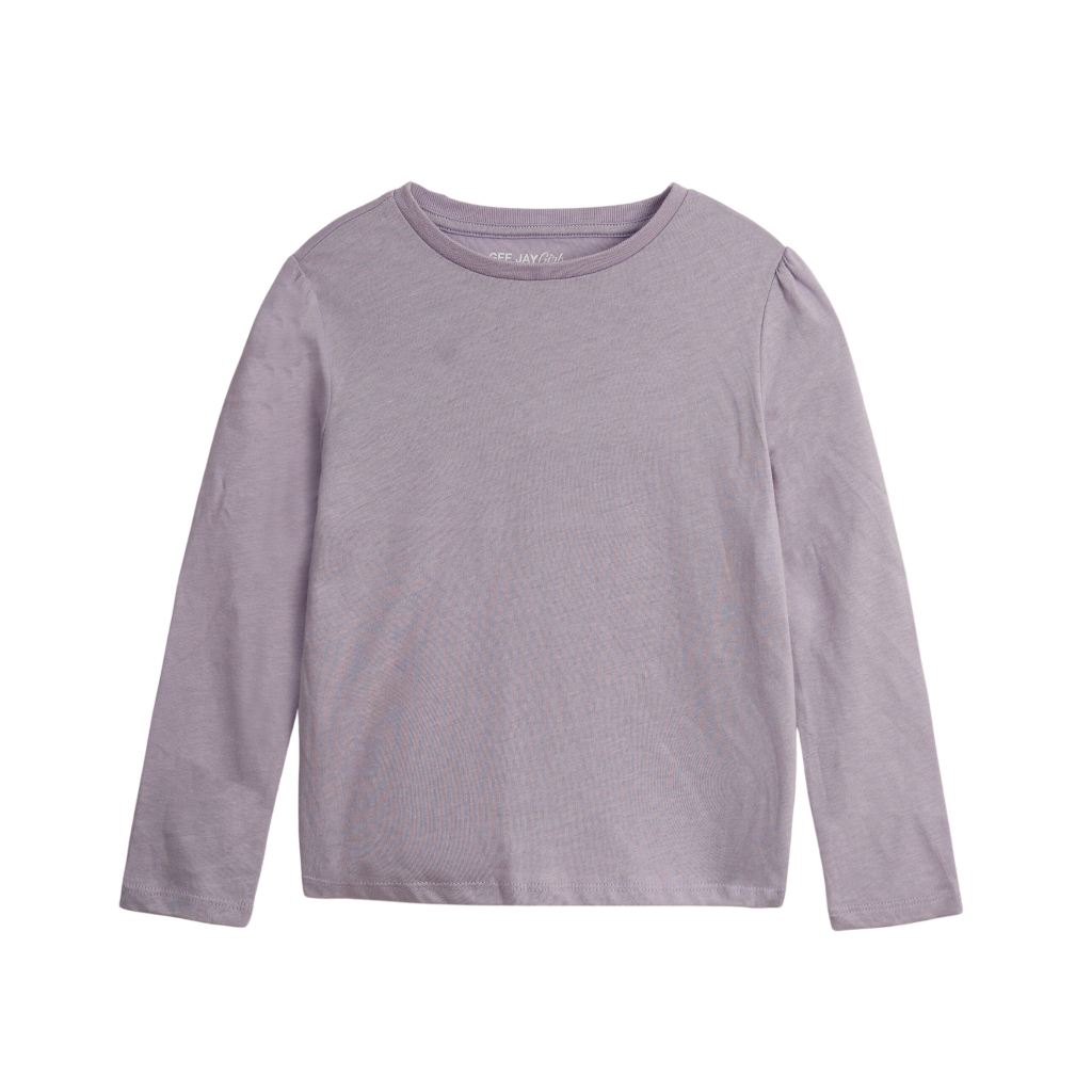 Áo thun dài tay xuất dư cho bé gái, áo thu đông trơn trẻ em chất cotton