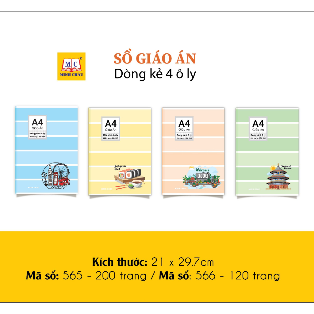 Giáo án ô ly 120 trang Minh Châu- Vở ô ly, vở luyện viết Tiếng Trung dòng kẻ 4 ô ly